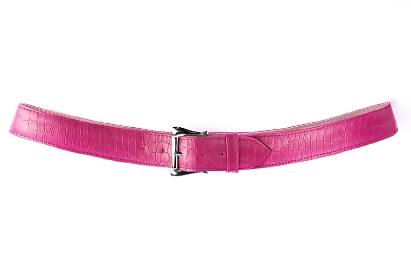 Fuschia pink women's dress belt, matching pumps and bags. Made to measure. Profile view - Florence KOOIJMAN